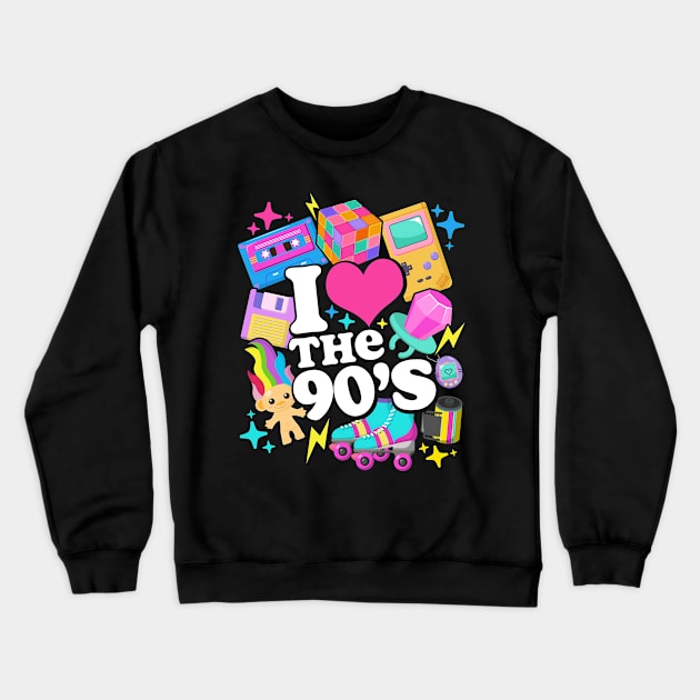 I Love The 90's Retro 90s Costume Crewneck Sweatshirt by Wasabi Snake